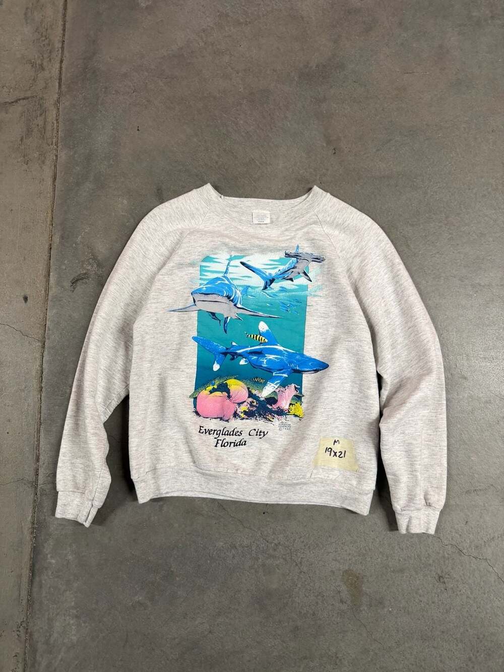 Vintage 1990 Miltz Sunshine Coverups Everglades City Florida Shark Sweatshirt